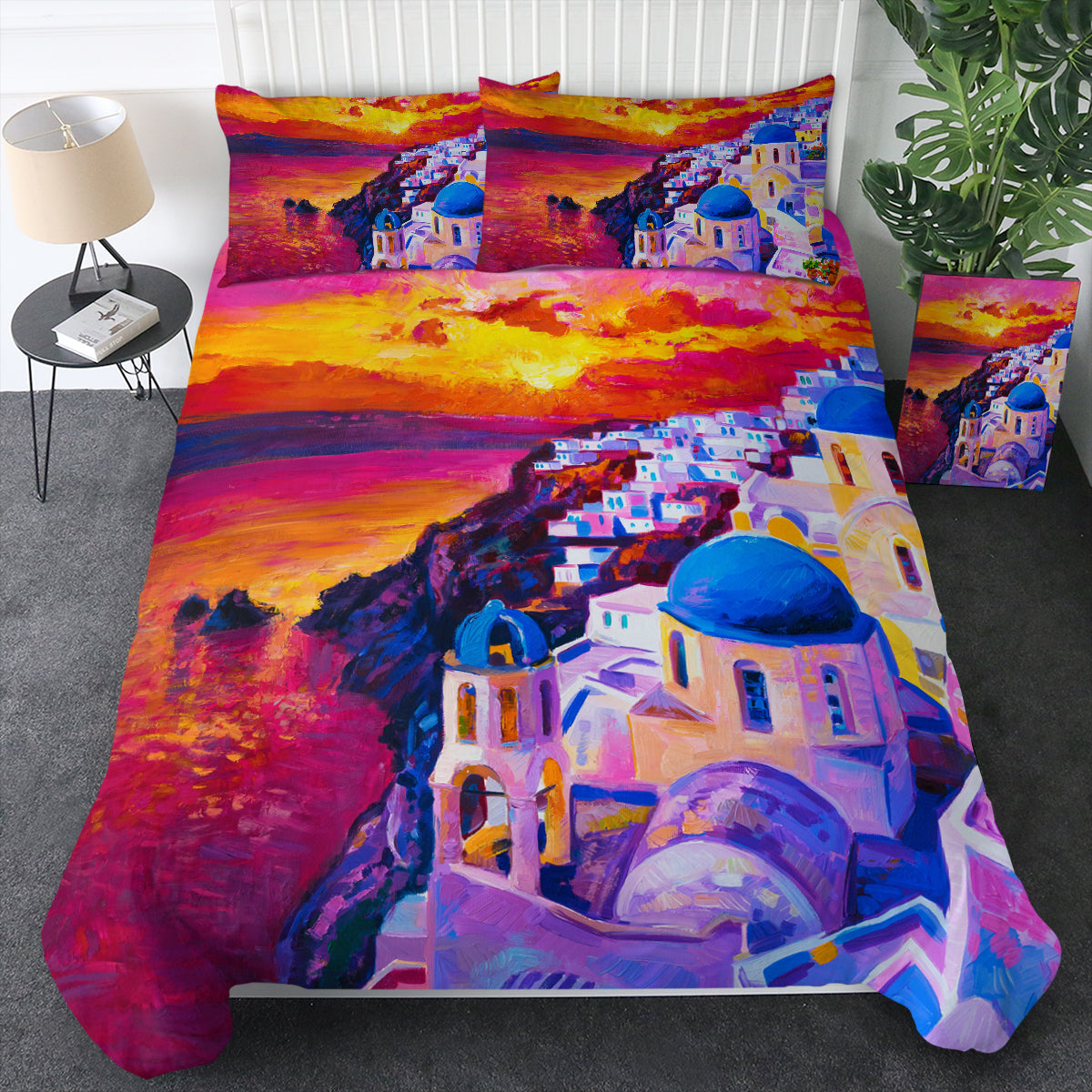 Beautiful Sunset Watercolor Italia Landscape View Bedding Set Beautiful Sunset Watercolor Italia Landscape View Bedding Set