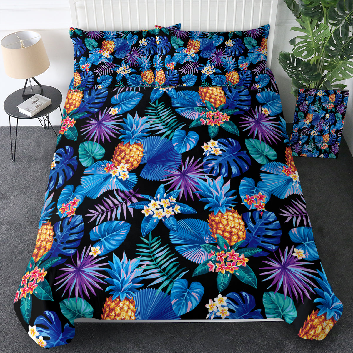 Blue Tint Tropical Leaves Bedding Set Blue Tint Tropical Leaves Bedding Set