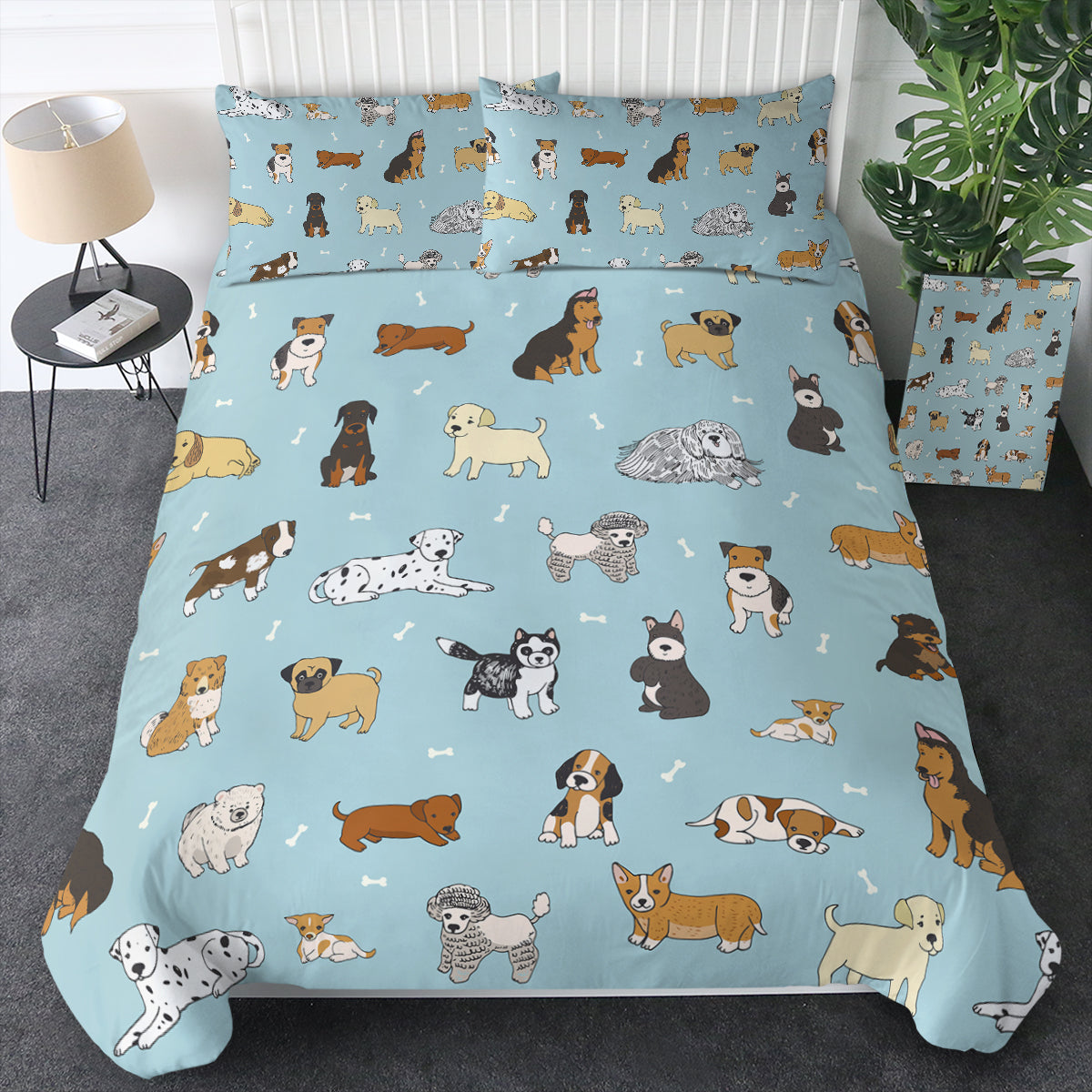 Cute Dogs Drawing Bedding Set Cute Dogs Drawing Bedding Set