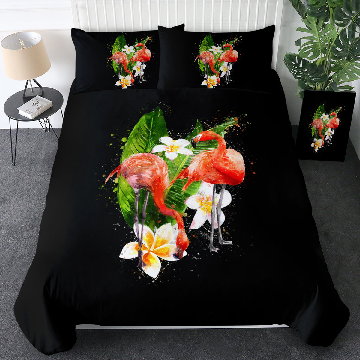 Flamingos White Flower Bedding Set Flamingos White Flower Bedding Set