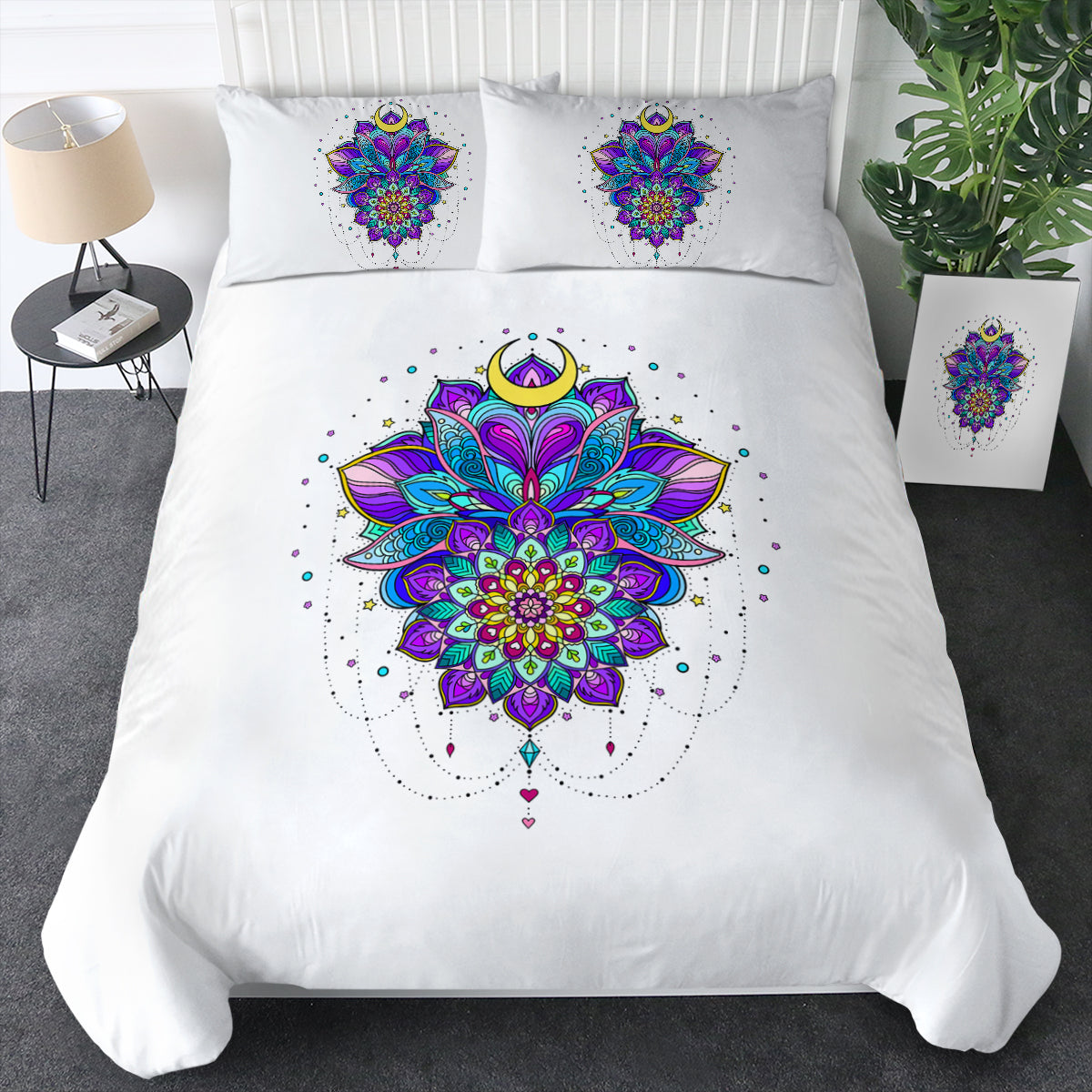 Half Moon Purple Mandala Illustration Bedding Set Half Moon Purple Mandala Illustration Bedding Set